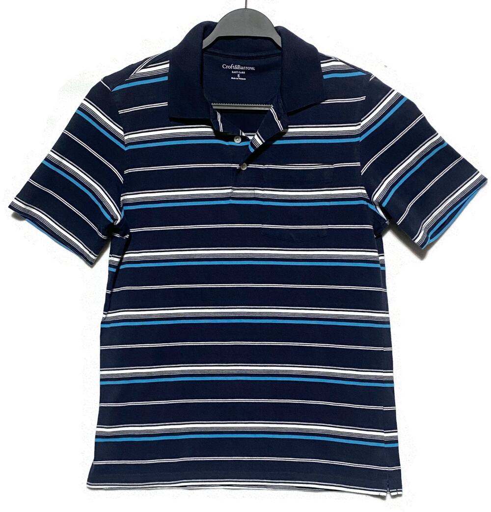 Croft and Barrow Easy Care Polo Shirt Men's Size Small Blue White Stripes